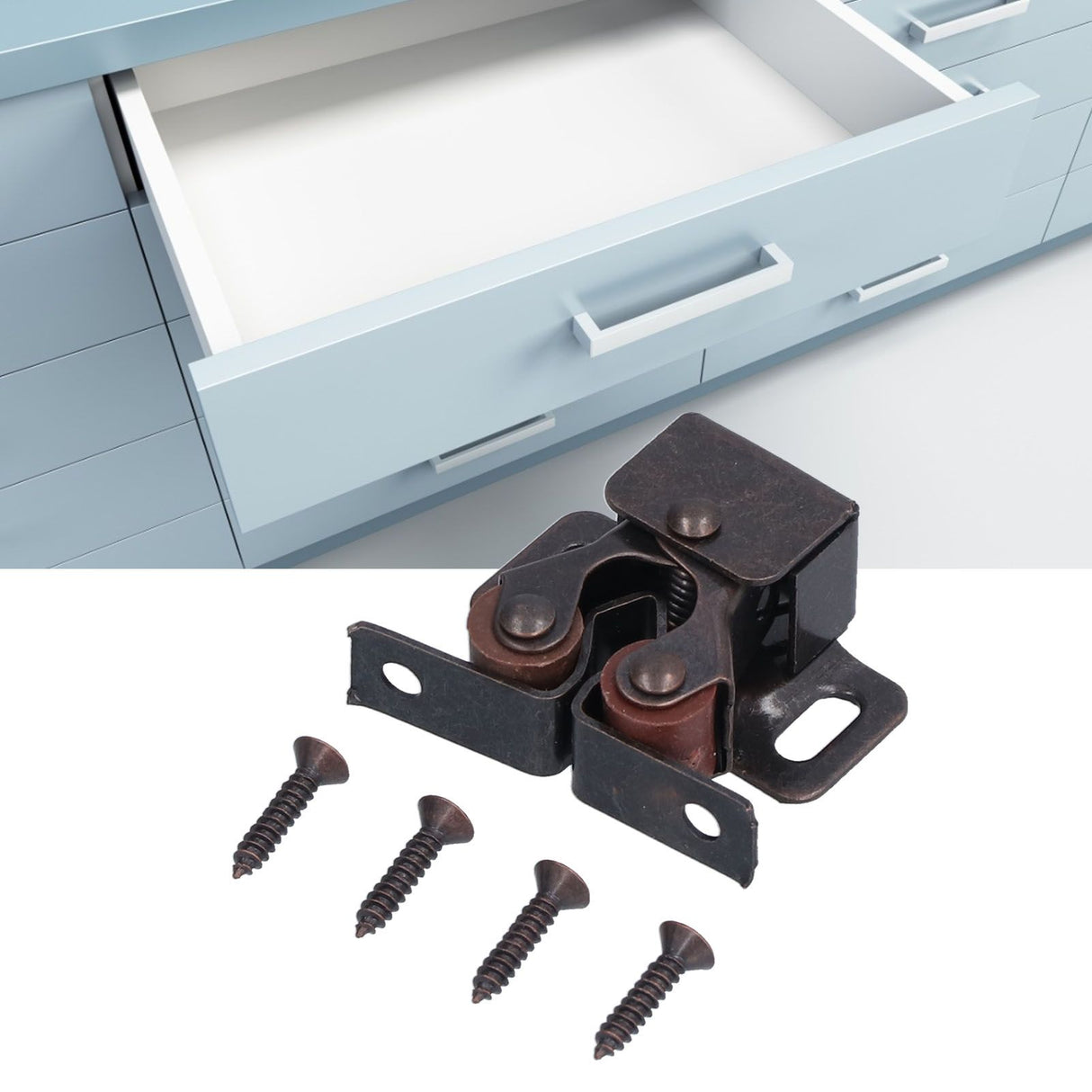 30 Set Stainless Steel Double Roller Catch Cabinet Latches Self Elastic Magnetic Damping Buffer