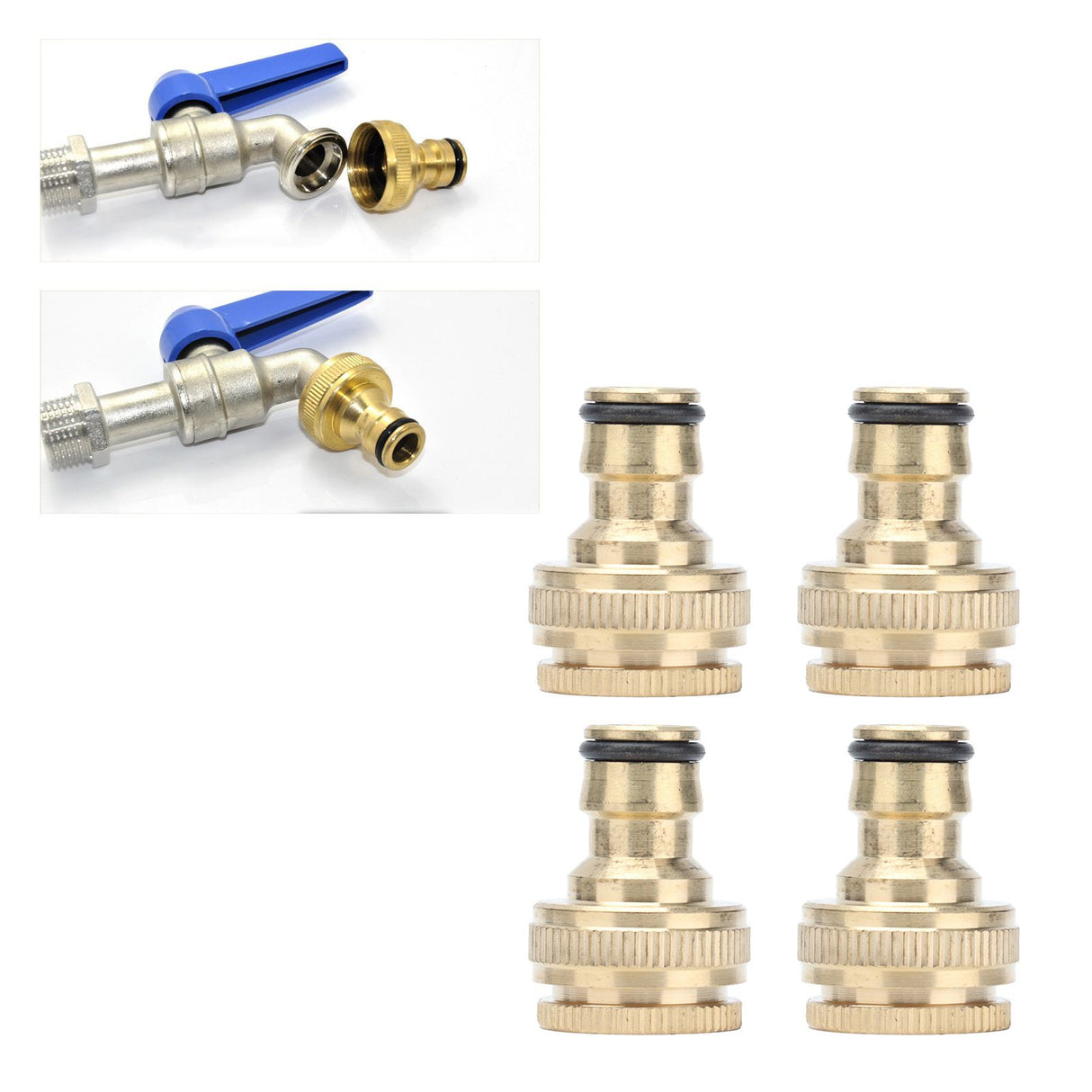 4PCS Faucet Joint 1/2in 3/4in Internal Thread Water Pipe Connector Brass Hose Adapter