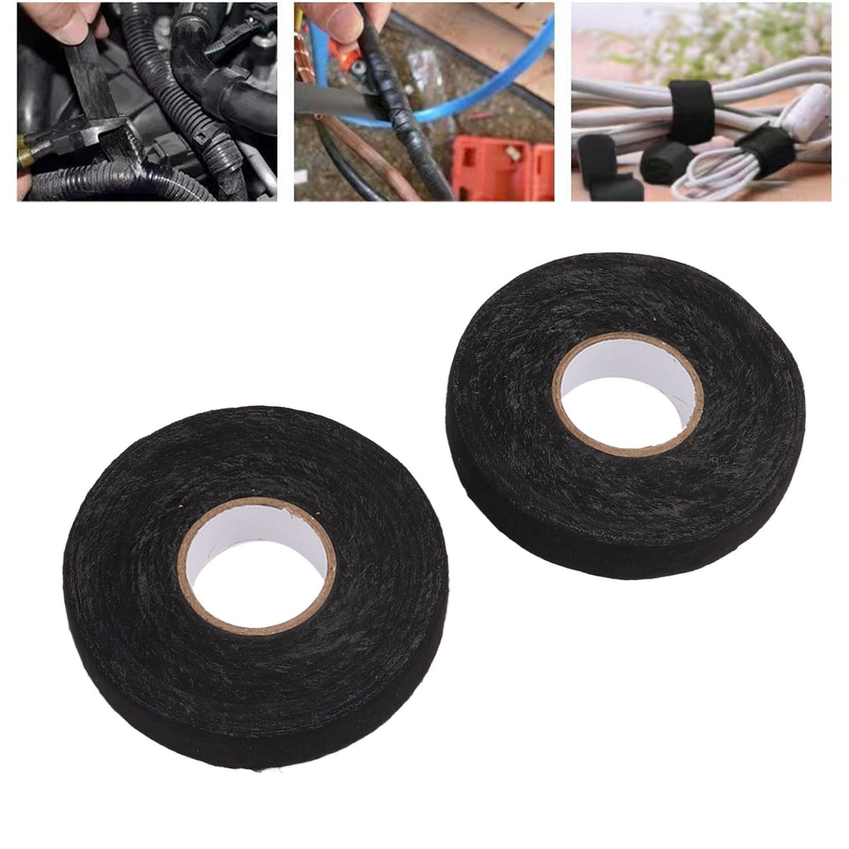 6pcs Cloth Tape Black Noise Damping Heat Proof Shock Absorbing Wear Proof Flame Retardant 19mmx25m Wire Harness Wrapping Tape for Car Engine