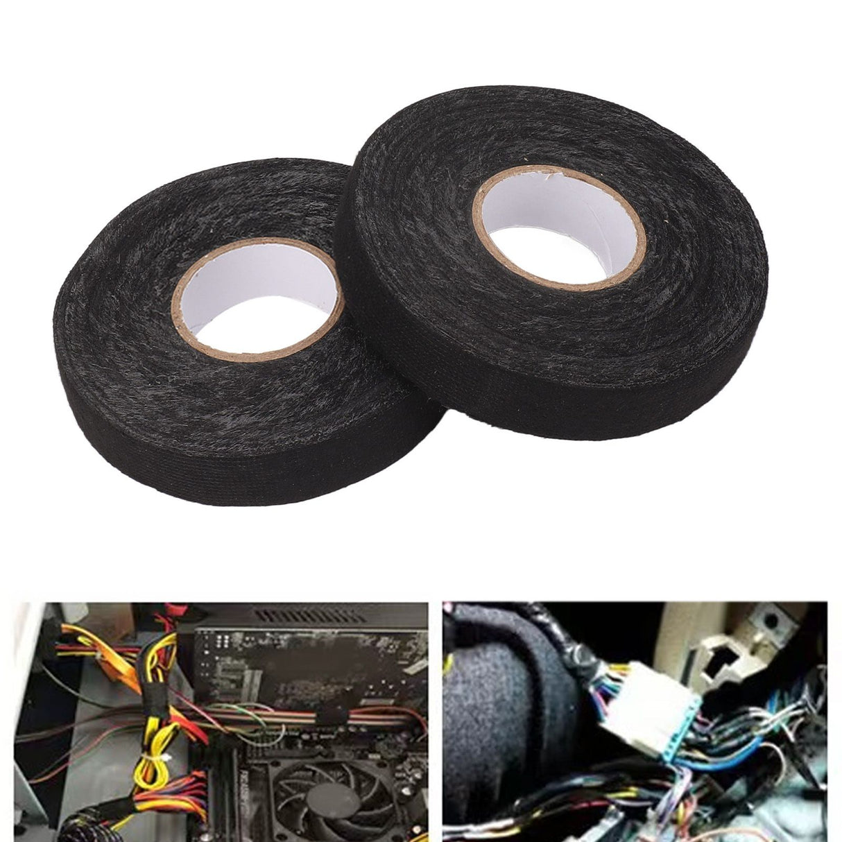 6pcs Cloth Tape Black Noise Damping Heat Proof Shock Absorbing Wear Proof Flame Retardant 19mmx25m Wire Harness Wrapping Tape for Car Engine