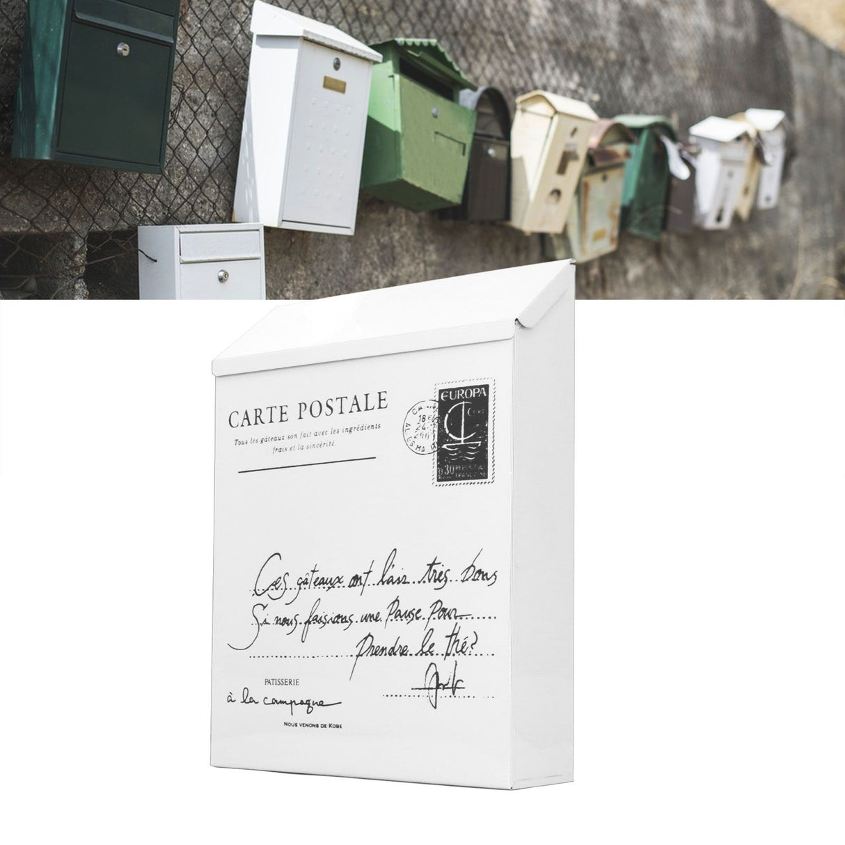 Iron Mailbox Wall Mounted Rustic Style Locked with 2 Keys 3 Hooks Waterproof Suggestion Box for Home Office Small Letters in Beige