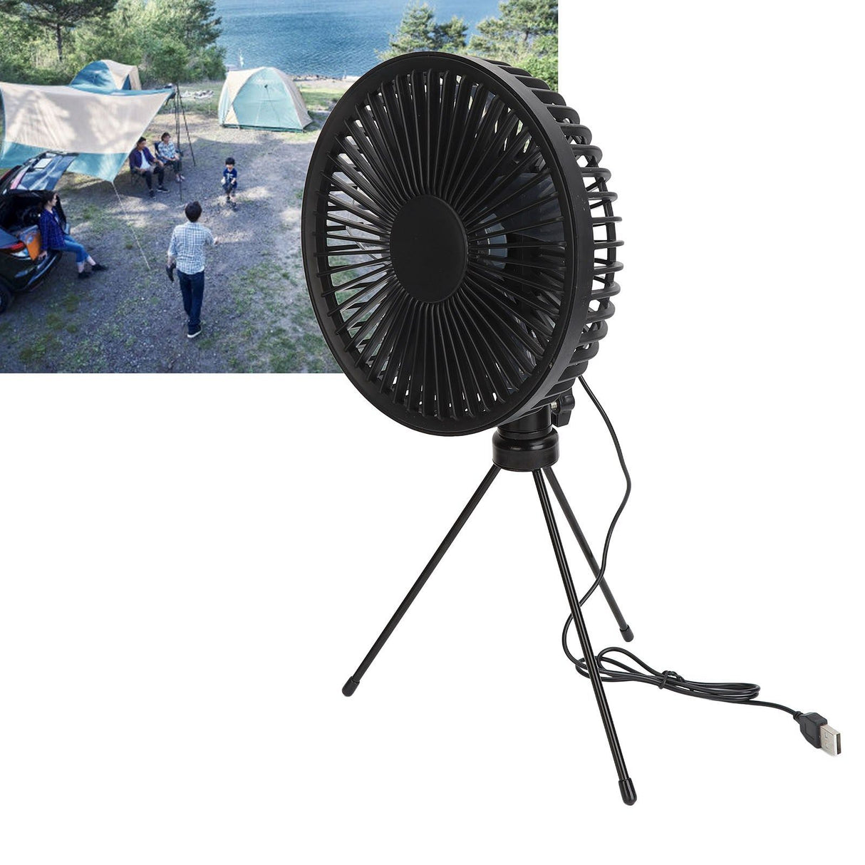 Solar Camping Fan with Tripod IP67 Waterproof Adjustable Portable Camping Fan with 10W Solar Panel for Outdoor Camping