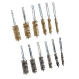12PCS Bore Brush Copper and Iron 304 Stainless Steel Bristles Wire Brush for Power Drill with Hex Shank Handle - Front View