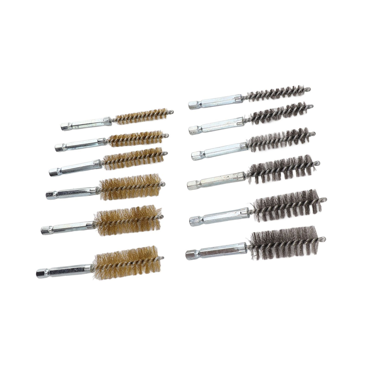12PCS Bore Brush Copper and Iron 304 Stainless Steel Bristles Wire Brush for Power Drill with Hex Shank Handle