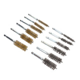 12PCS Bore Brush Copper and Iron 304 Stainless Steel Bristles Wire Brush for Power Drill with Hex Shank Handle