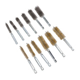 12PCS Bore Brush Copper and Iron 304 Stainless Steel Bristles Wire Brush for Power Drill with Hex Shank Handle - Low Angle