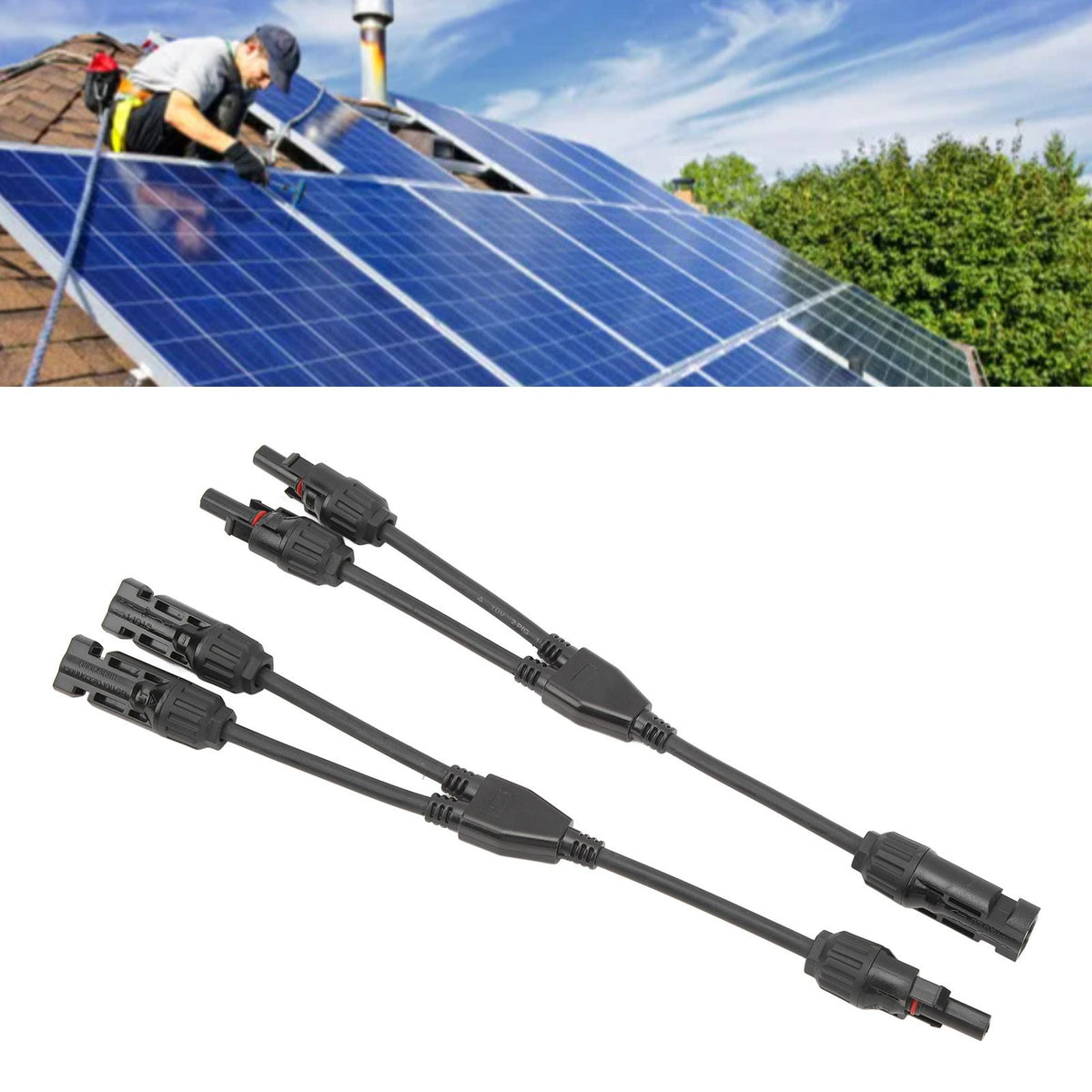 1 Pair Solar Panel Y Branch Parallel Cable 2 to 1 Solar Connectors Y Branch Parallel Adapter Cable Wire Plug Tool Kit MFF FMM 30CM 0.98FT