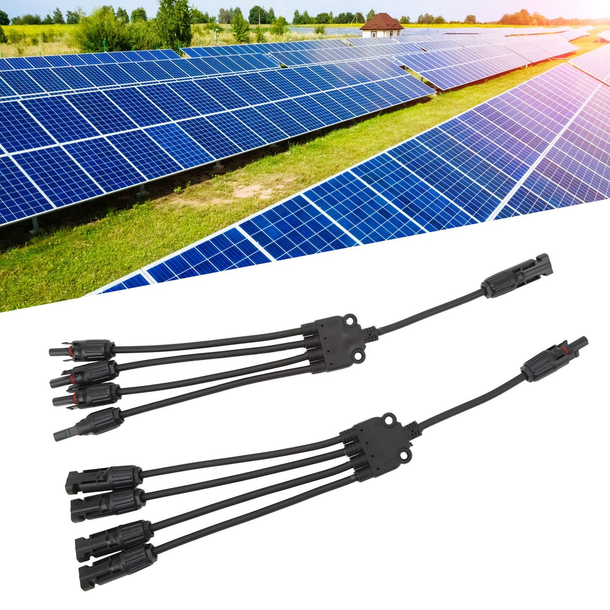 Solar Connectors 1 to 4 Y Branch Parallel Adapter Cable Wire Plug Tool Kit for Solar Panel