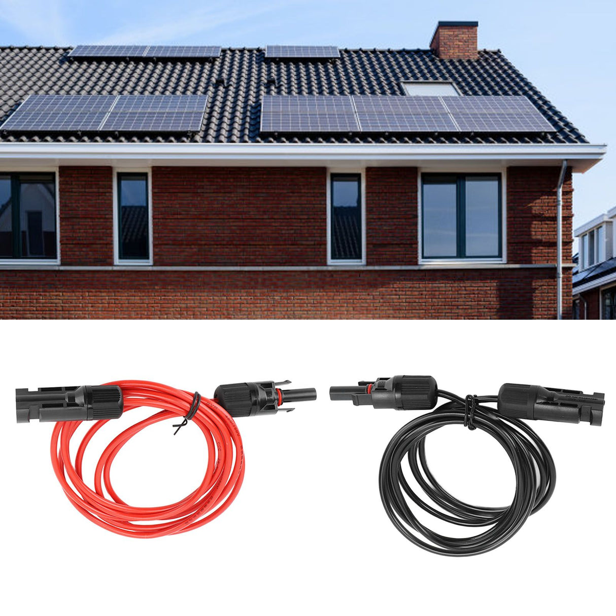 2m 6.6ft 12AWG Solar Panel Extension Cable Wire with Female and Male Connector Red Black 2.5mm²