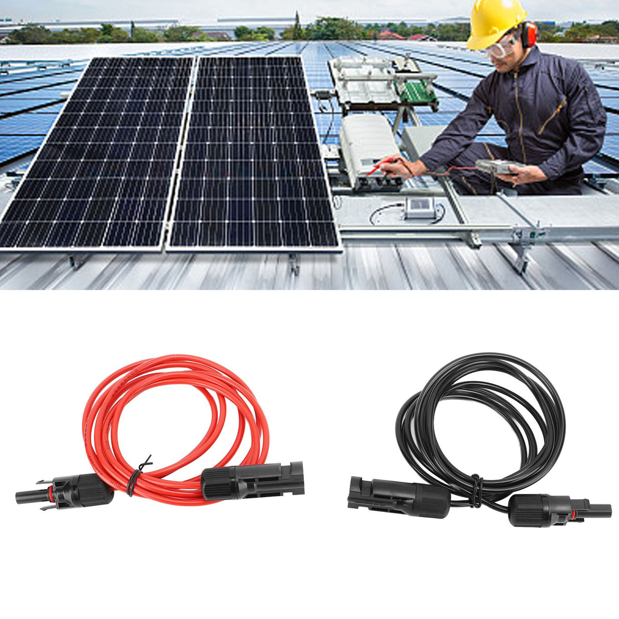2m 6.6ft 12AWG Solar Panel Extension Cable Wire with Female and Male Connector Red Black 2.5mm²