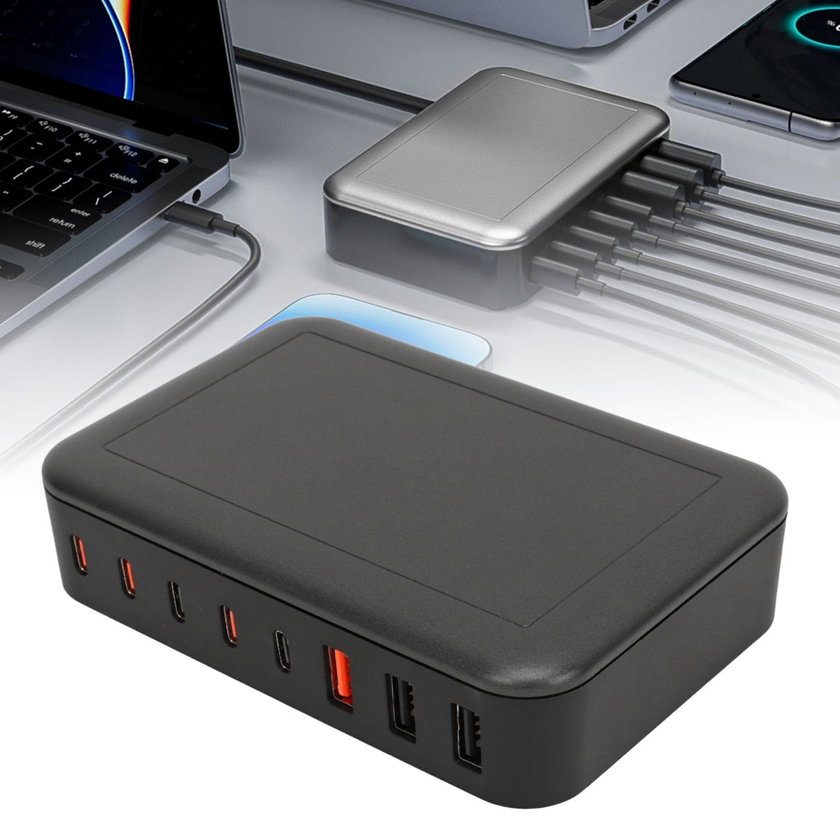 Multi Port USB Charger 235W 8 Ports PD65W Tabletop Fast USB C Charging Station for Macbook 100‑240V