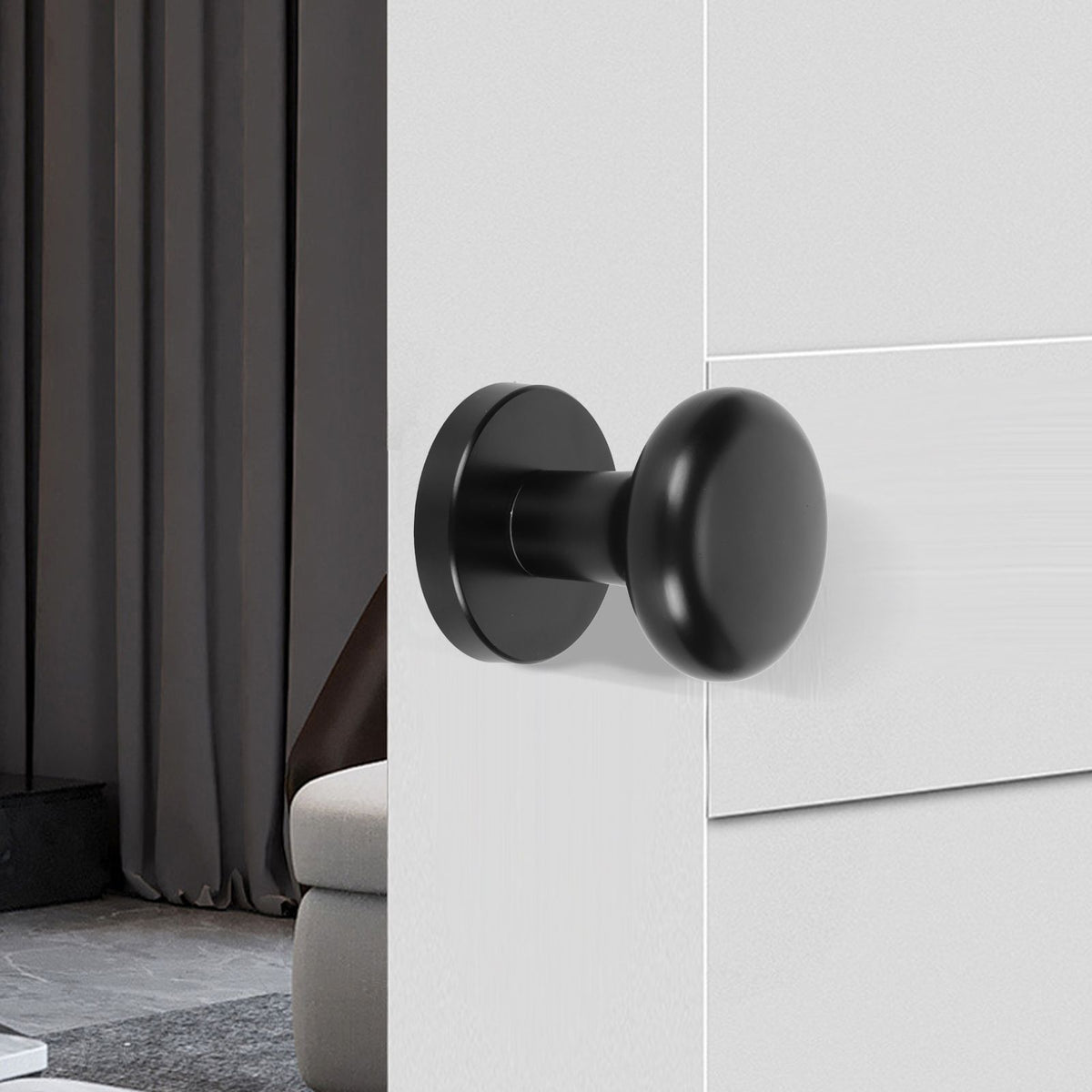 Door Knob Black Round Handle Keyless Locking Zinc Alloy Privacy Function Easy Install Interior Ball Handle for Bedroom Bathroom