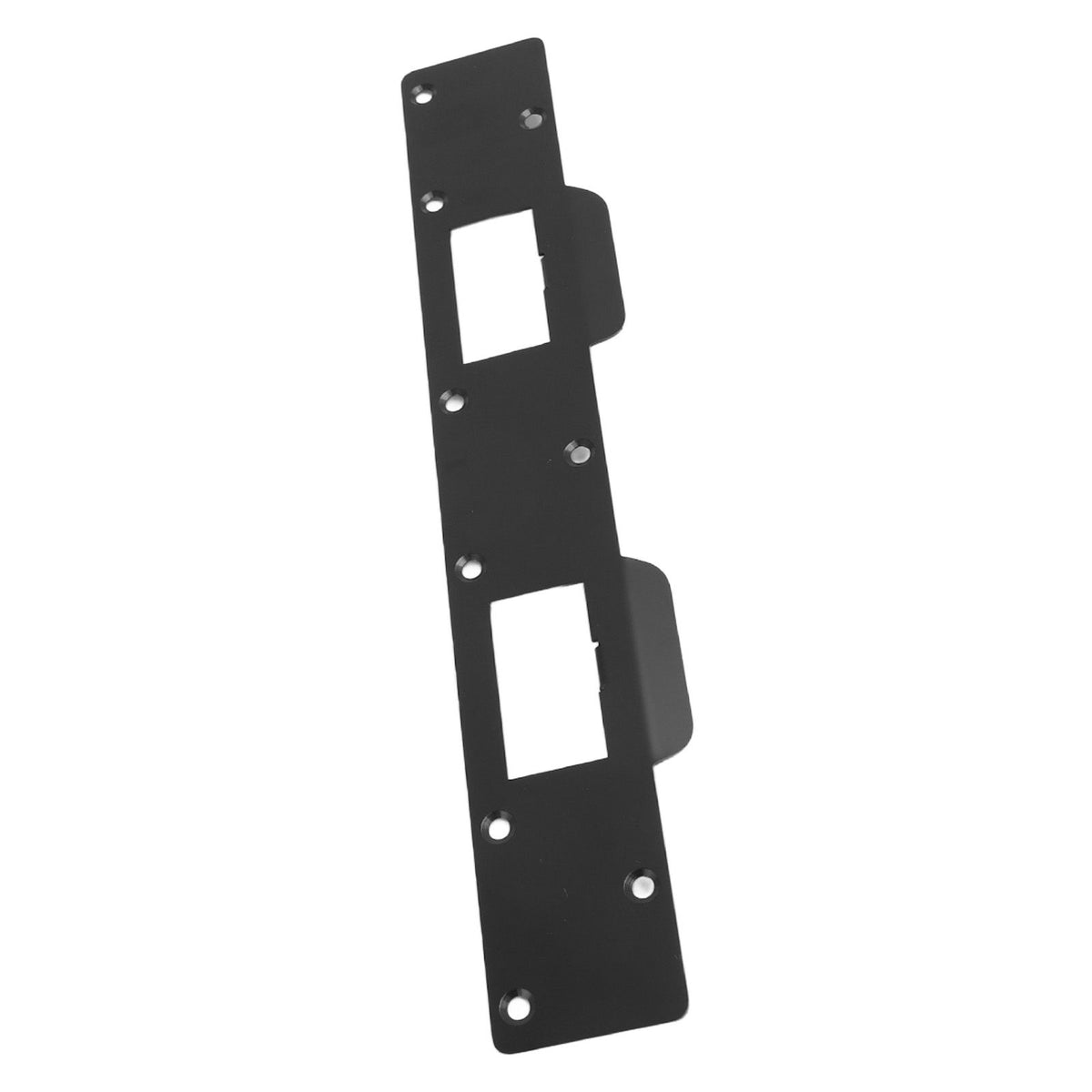 Door Strike Plate Double Holes Steel Reinforced Strong Easy Install Security Stike for 5‑1/2in to 6in Hole Center Distance Black