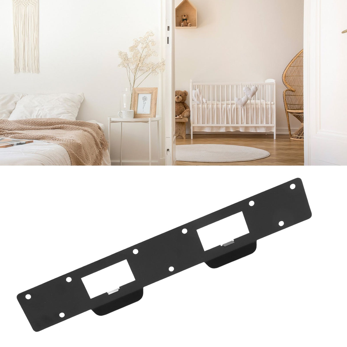 Door Strike Plate Double Holes Steel Reinforced Strong Easy Install Security Stike for 5‑1/2in to 6in Hole Center Distance Black