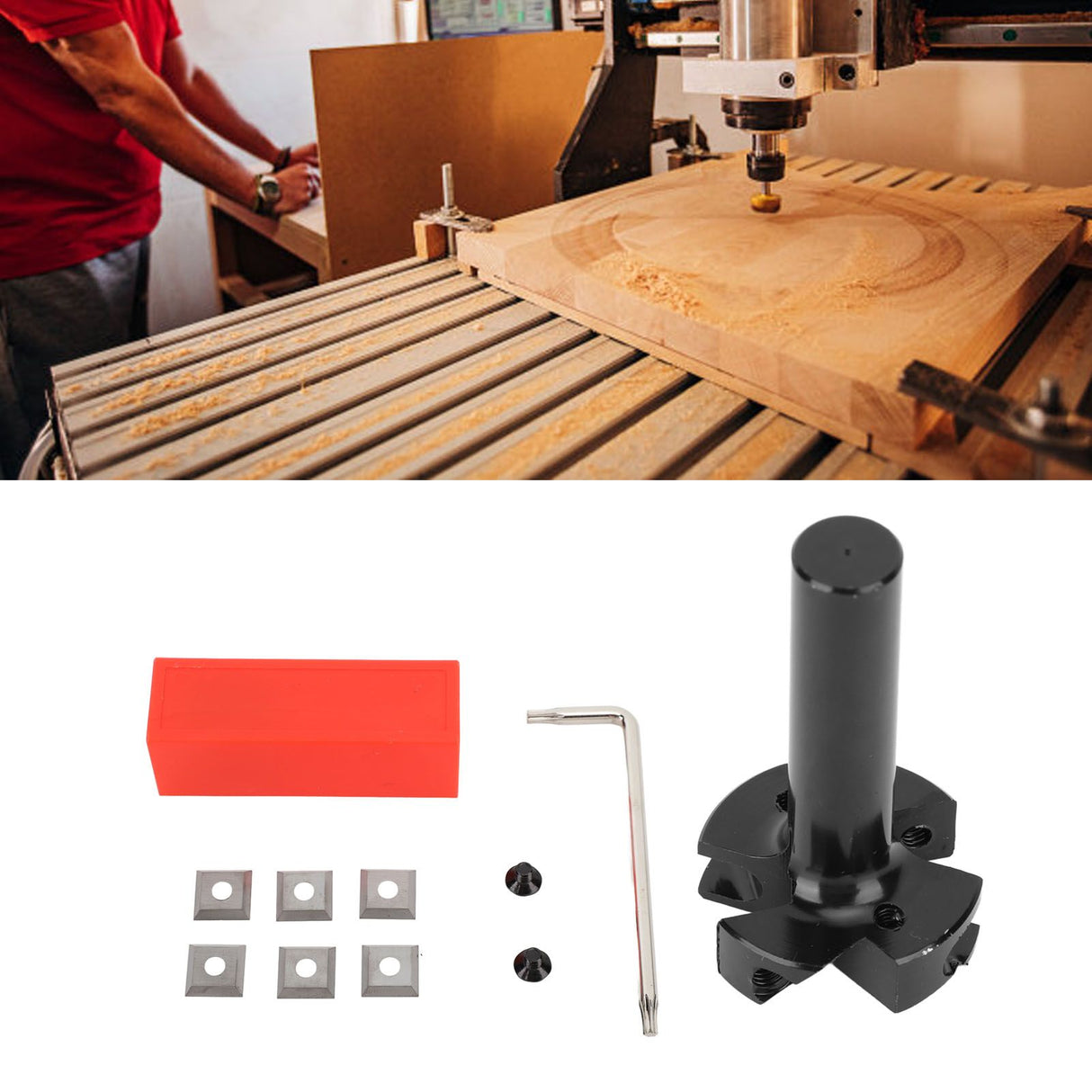 Slab Flattening Router Bit Insert Detachable Cemented Carbide 1/2in Shank 4 Blade Planing Bit for Woodworking