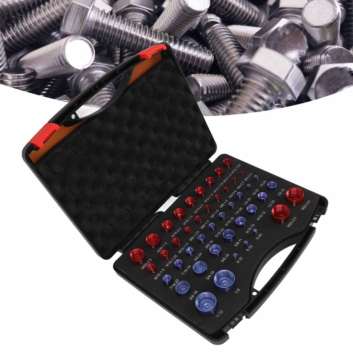 44pcs Nut and Bolt Thread Checker Red Blue Nut and Bolt Size Gauge Inch Metric Nut and Bolt Identifier Gauge Set