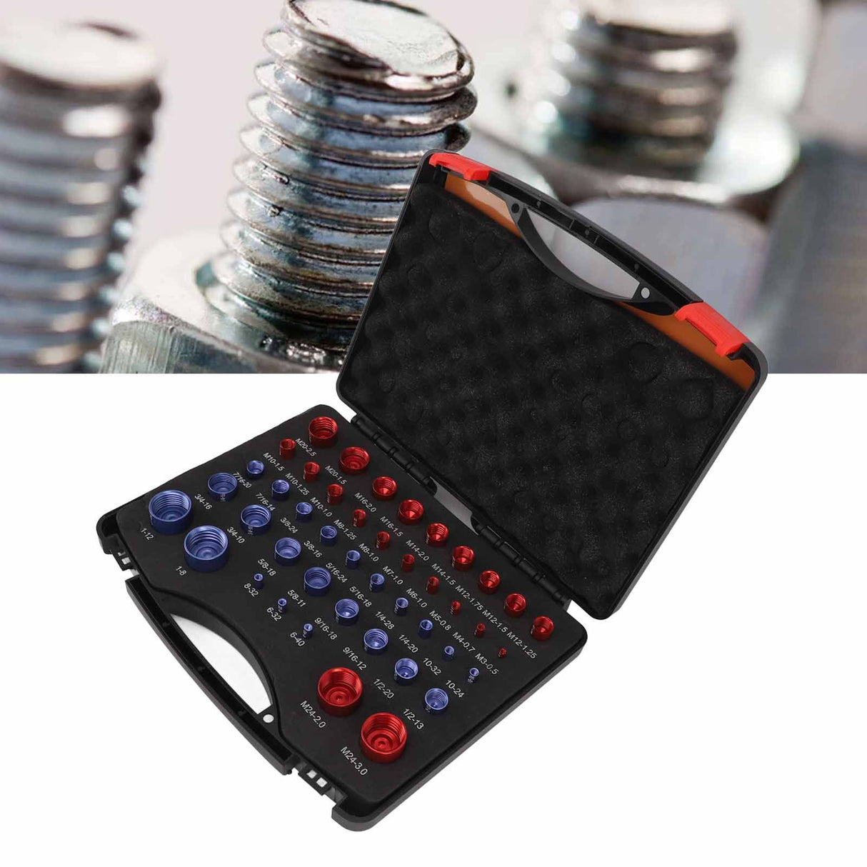 44pcs Nut and Bolt Thread Checker Red Blue Nut and Bolt Size Gauge Inch Metric Nut and Bolt Identifier Gauge Set