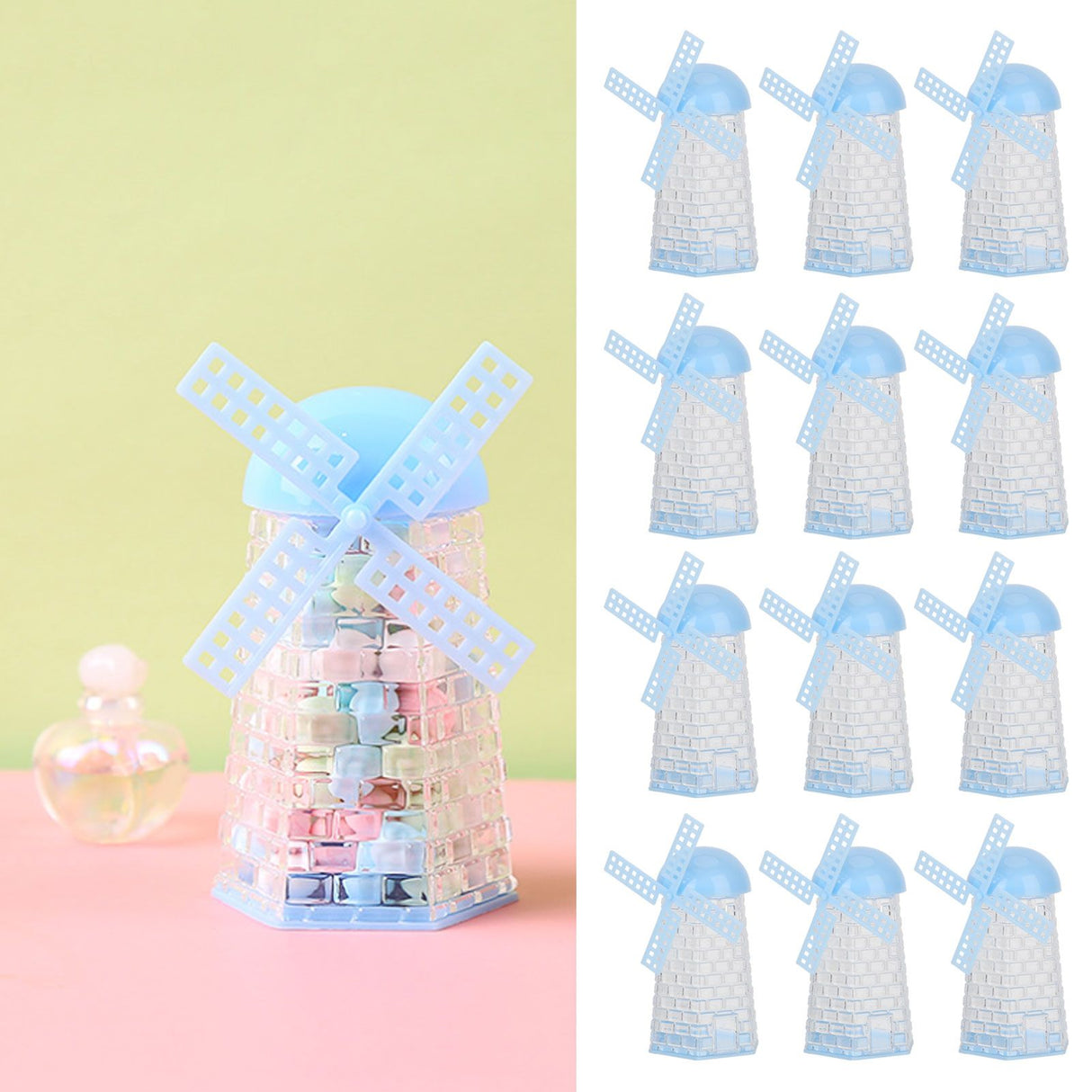 12PCS Windmill Shaped Candy Box Plastic Candy Case Container for Wedding Favor Baby Shower Decor