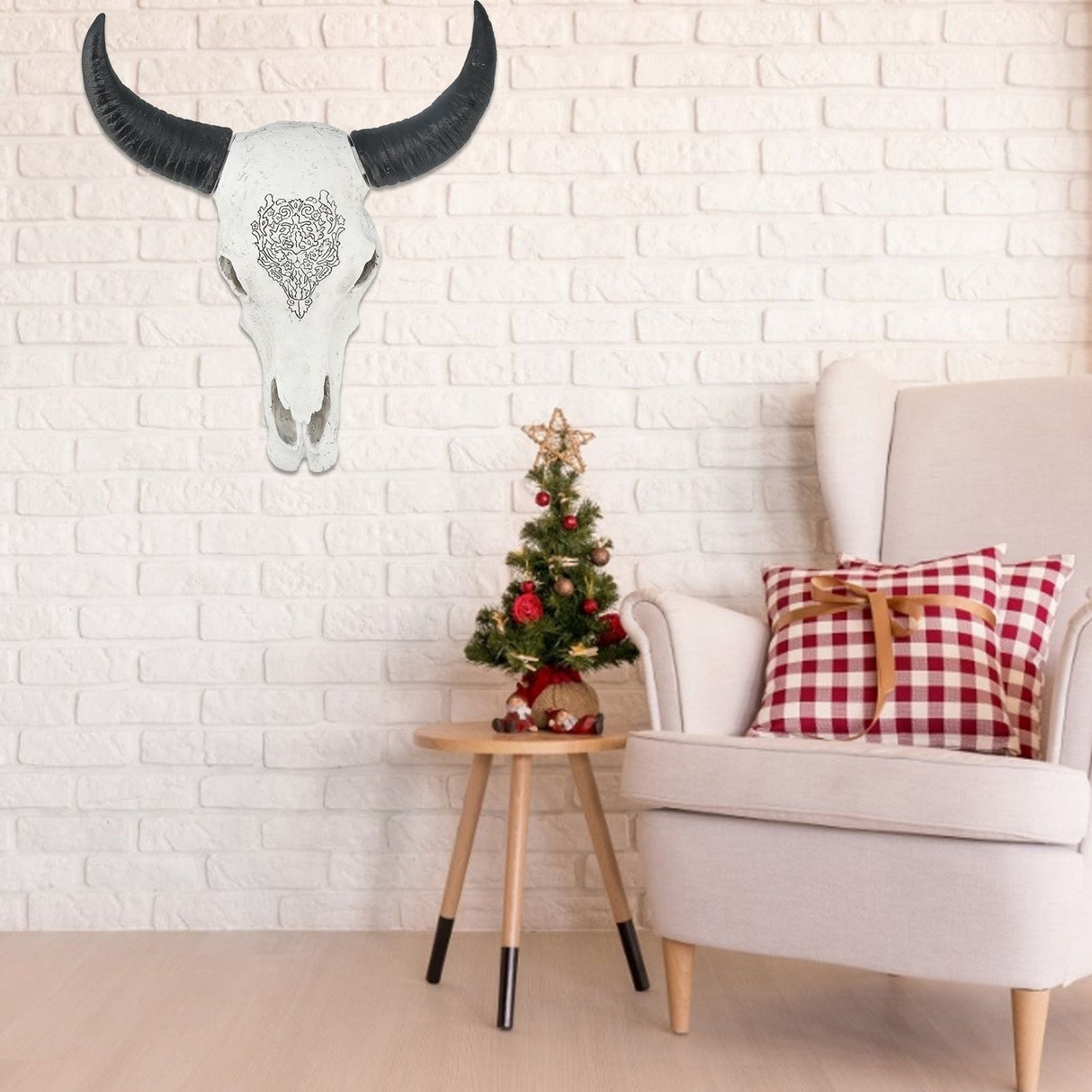 Resin Bull Head Wall Hanging Decoration Long Horn Animal Sculpture Background Wall Home Ornament