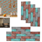 6Pcs Colorful Brick Pattern Wall Sticker Waterproof Self‑Adhesive Wallpaper Home Decoration