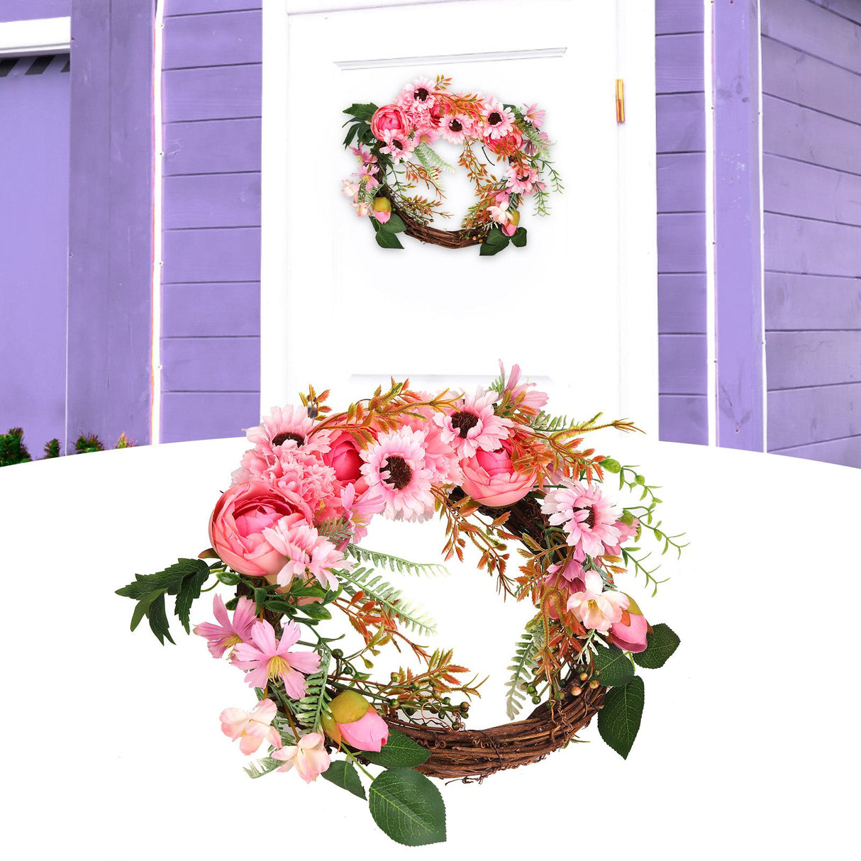Artificial Flower Wreath Simulation Peony Door Hanging Garland Festivals Party DecorationPink