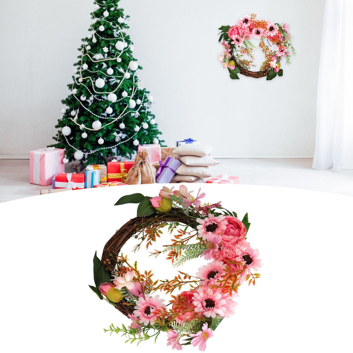 Artificial Flower Wreath Simulation Peony Door Hanging Garland Festivals Party DecorationPink