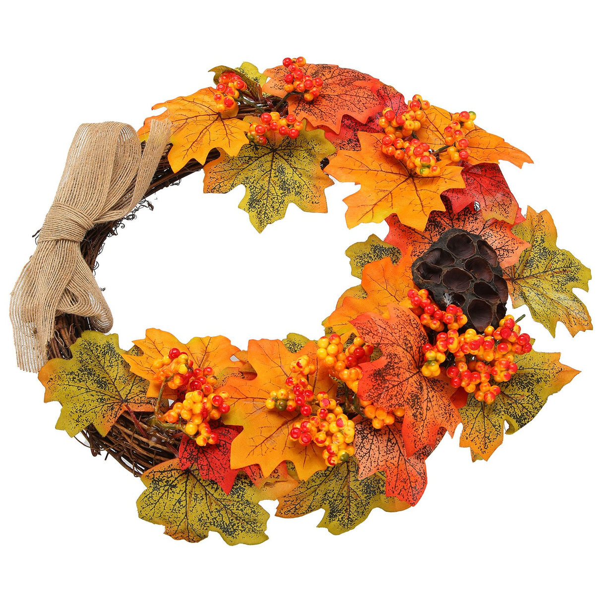 Artificial Fall Wreath Door Hanging Maple Leaf Wreath Garland Home Festival Decoration