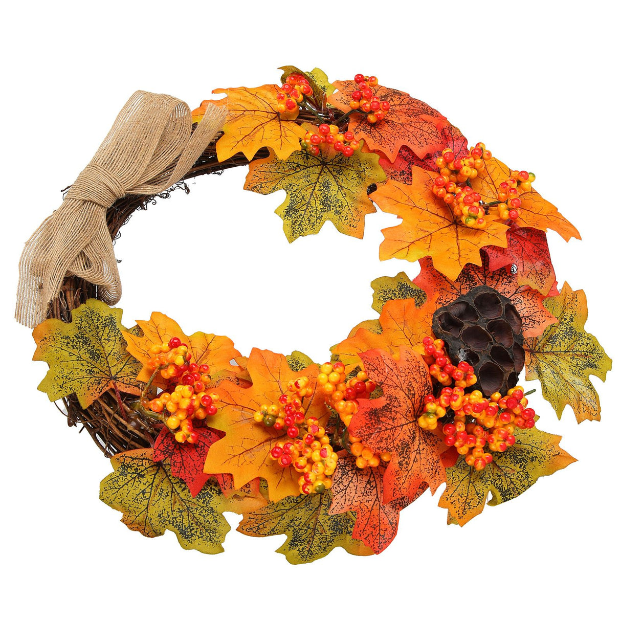 Artificial Fall Wreath Door Hanging Maple Leaf Wreath Garland Home Festival Decoration
