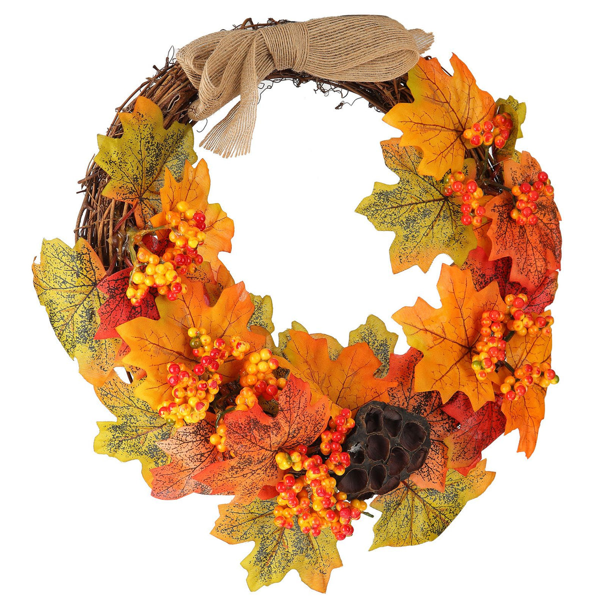 Artificial Fall Wreath Door Hanging Maple Leaf Wreath Garland Home Festival Decoration