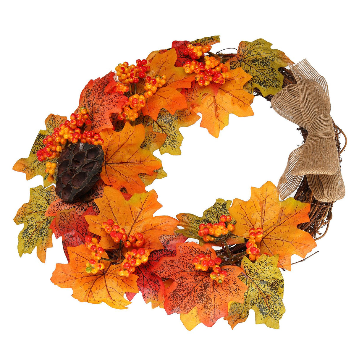 Artificial Fall Wreath Door Hanging Maple Leaf Wreath Garland Home Festival Decoration
