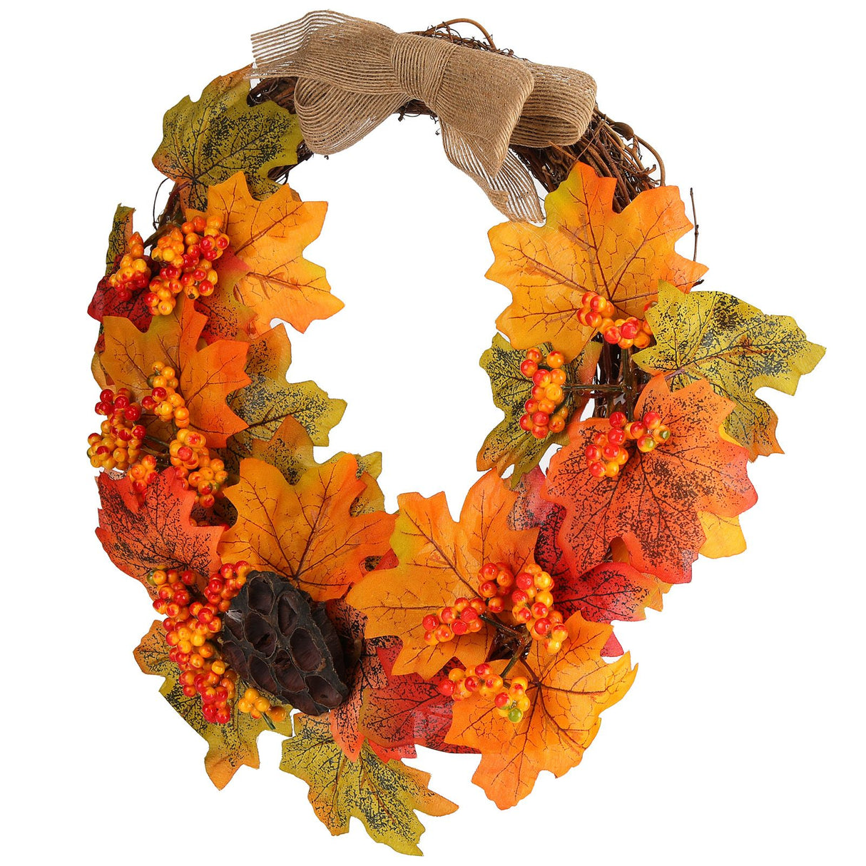 Artificial Fall Wreath Door Hanging Maple Leaf Wreath Garland Home Festival Decoration