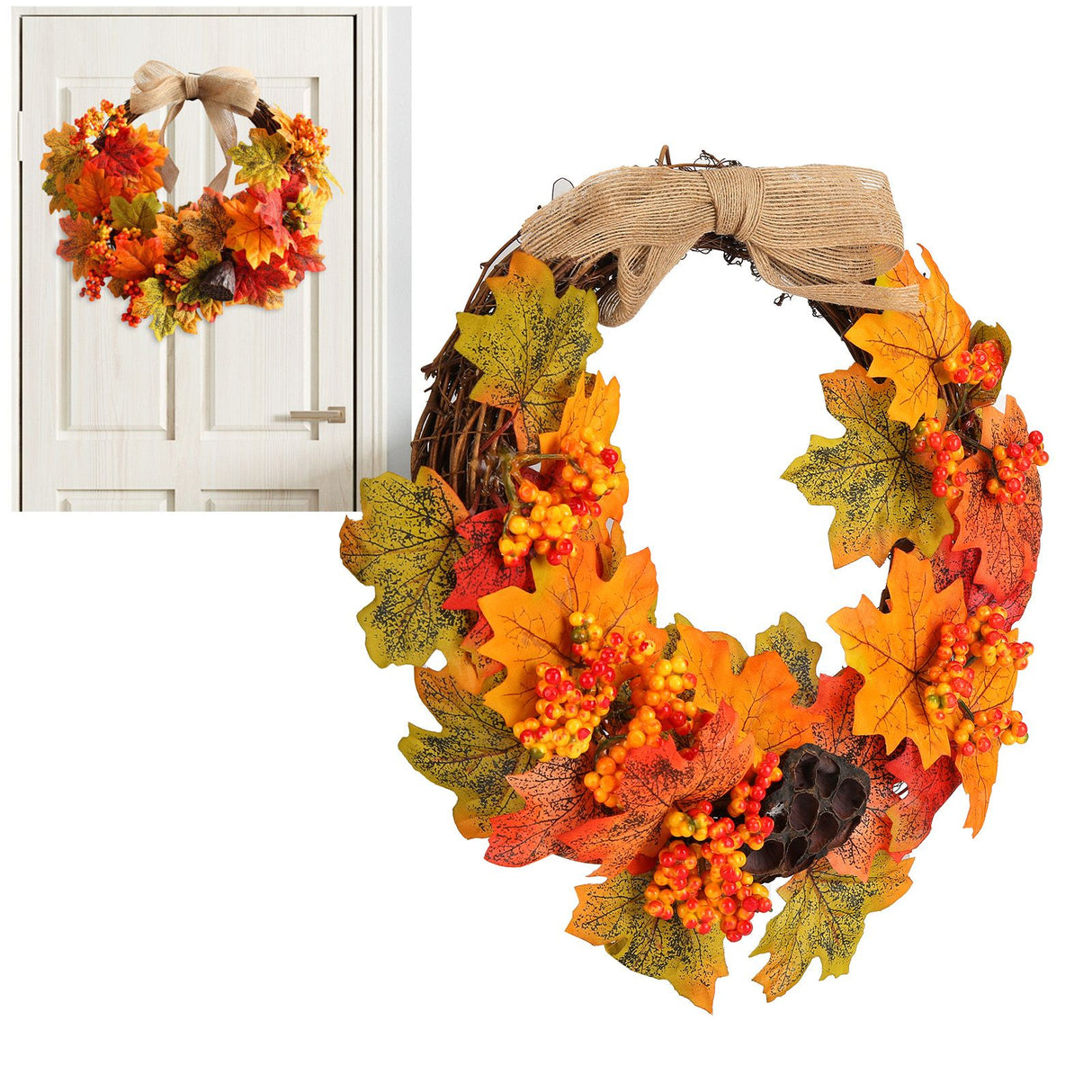 Artificial Fall Wreath Door Hanging Maple Leaf Wreath Garland Home Festival Decoration