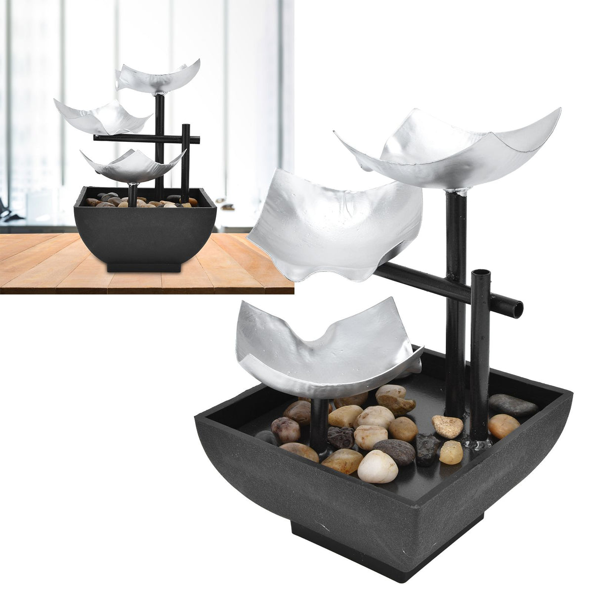 Indoor 3 Tier Relaxing Tabletop Fountain Flowing Water Ornament for Home Office Craft DecorationAU Plug AC220-240V