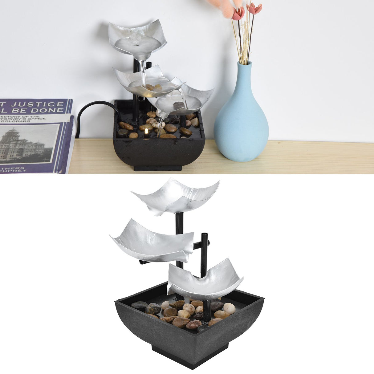 Indoor 3 Tier Relaxing Tabletop Fountain Flowing Water Ornament for Home Office Craft DecorationAU Plug AC220-240V