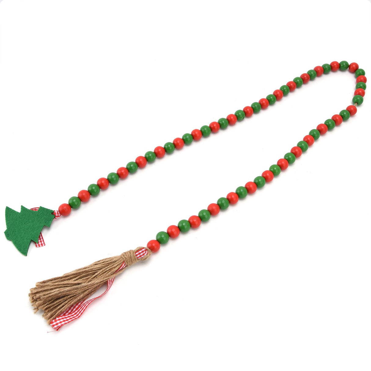 Wood Bead Garland Christmas Tree Tassel Wooden Bead Ornaments for Home Festival Decoration(Red Green )