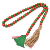 Wood Bead Garland Christmas Tree Tassel Wooden Bead Ornaments for Home Festival Decoration(Red Green ) - 45-Degree Angle