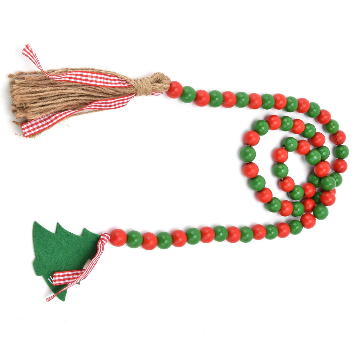 Wood Bead Garland Christmas Tree Tassel Wooden Bead Ornaments for Home Festival Decoration(Red Green )