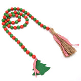 Wood Bead Garland Christmas Tree Tassel Wooden Bead Ornaments for Home Festival Decoration(Red Green ) - Close-Up Angle