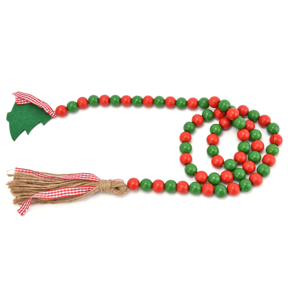 Wood Bead Garland Christmas Tree Tassel Wooden Bead Ornaments for Home Festival Decoration(Red Green )