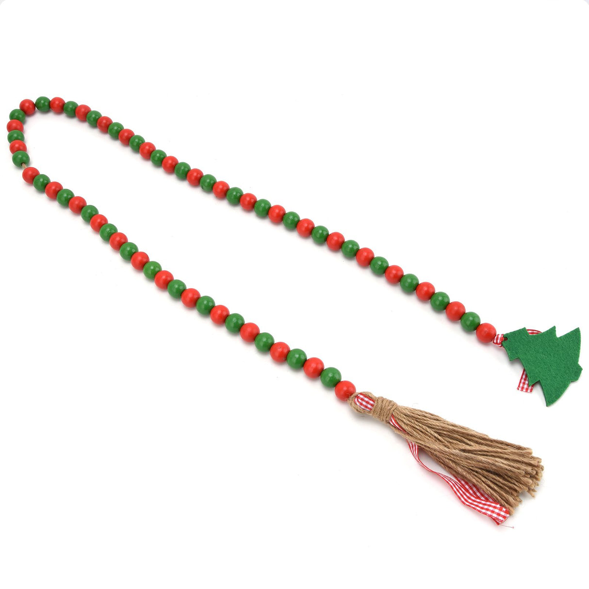 Wood Bead Garland Christmas Tree Tassel Wooden Bead Ornaments for Home Festival Decoration(Red Green )
