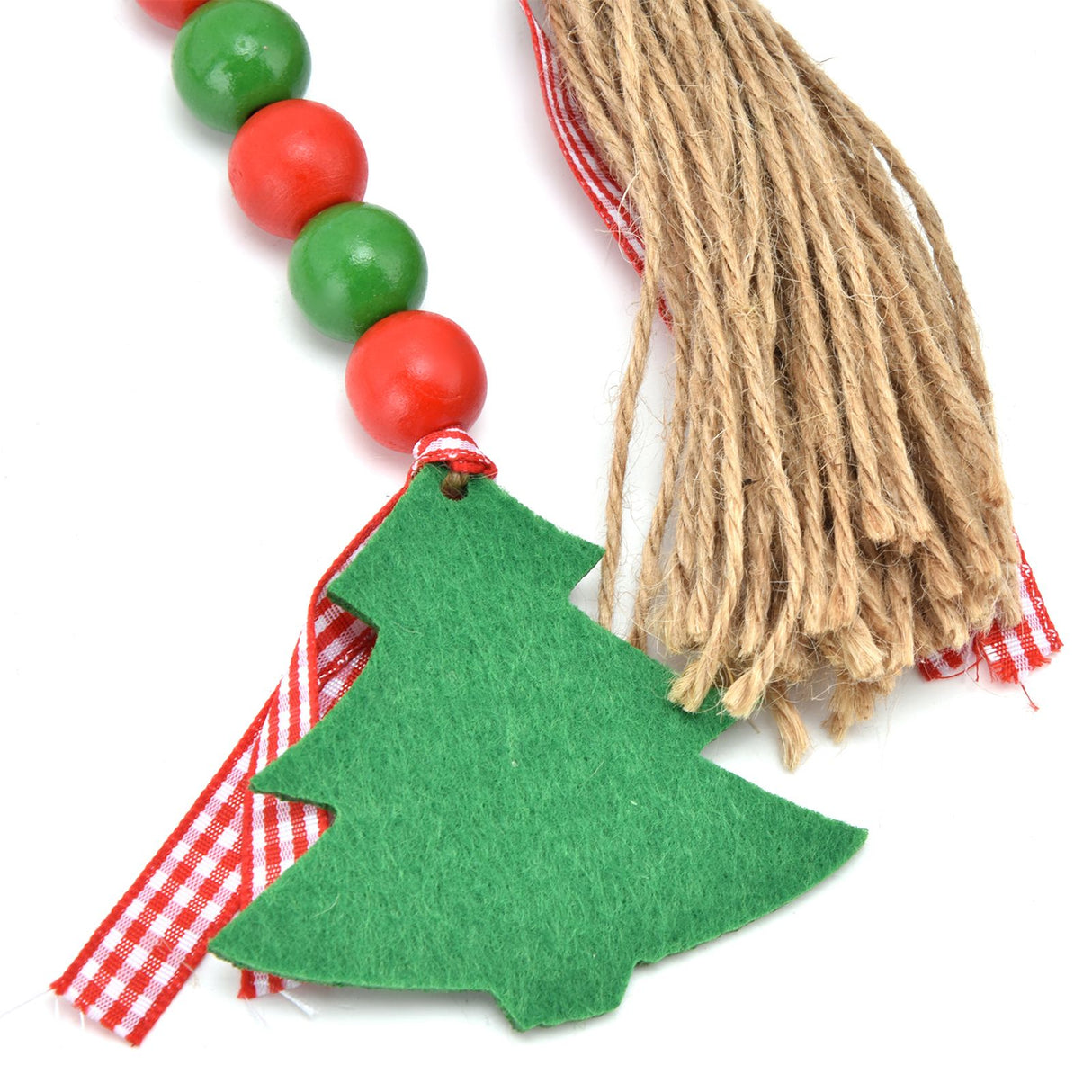 Wood Bead Garland Christmas Tree Tassel Wooden Bead Ornaments for Home Festival Decoration(Red Green )