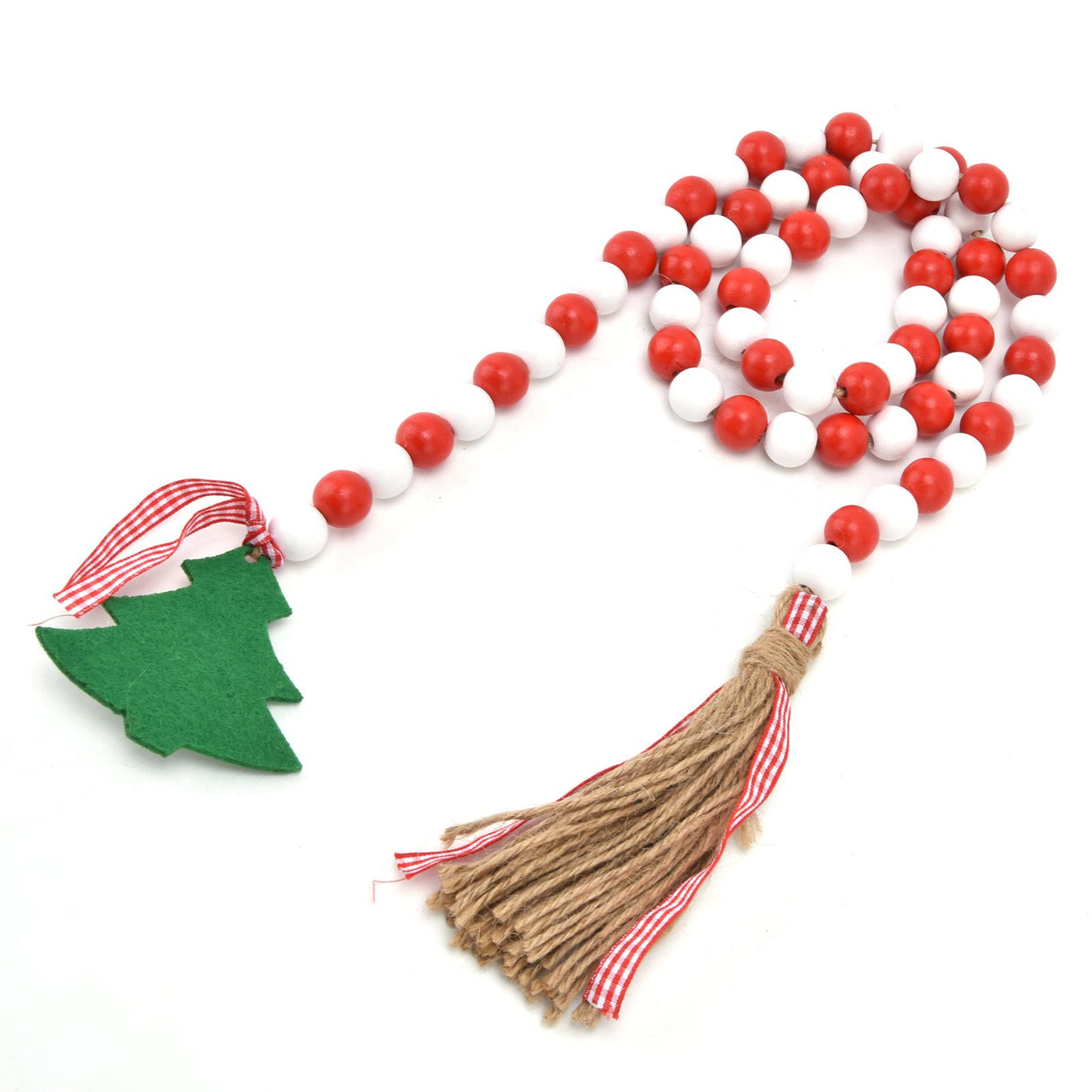 Wood Bead Garland Christmas Tree Tassel Wooden Bead Ornaments for Home Festival Decoration(Red White )