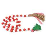 Wood Bead Garland Christmas Tree Tassel Wooden Bead Ornaments for Home Festival Decoration(Red White ) - Side View