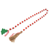 Wood Bead Garland Christmas Tree Tassel Wooden Bead Ornaments for Home Festival Decoration(Red White )
