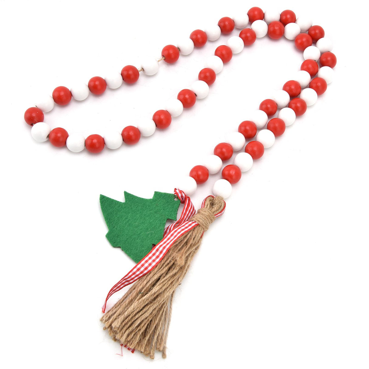 Wood Bead Garland Christmas Tree Tassel Wooden Bead Ornaments for Home Festival Decoration(Red White )