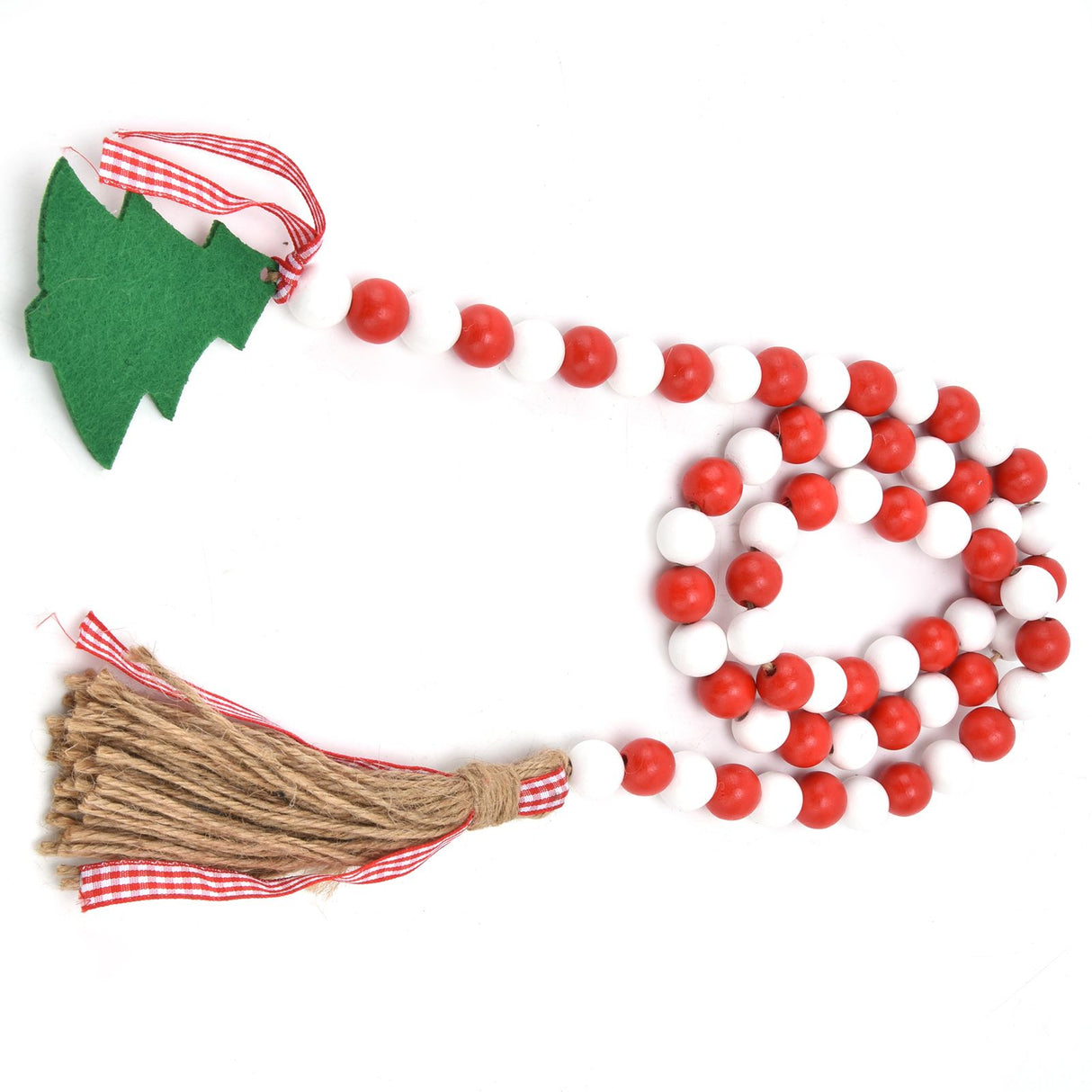 Wood Bead Garland Christmas Tree Tassel Wooden Bead Ornaments for Home Festival Decoration(Red White )