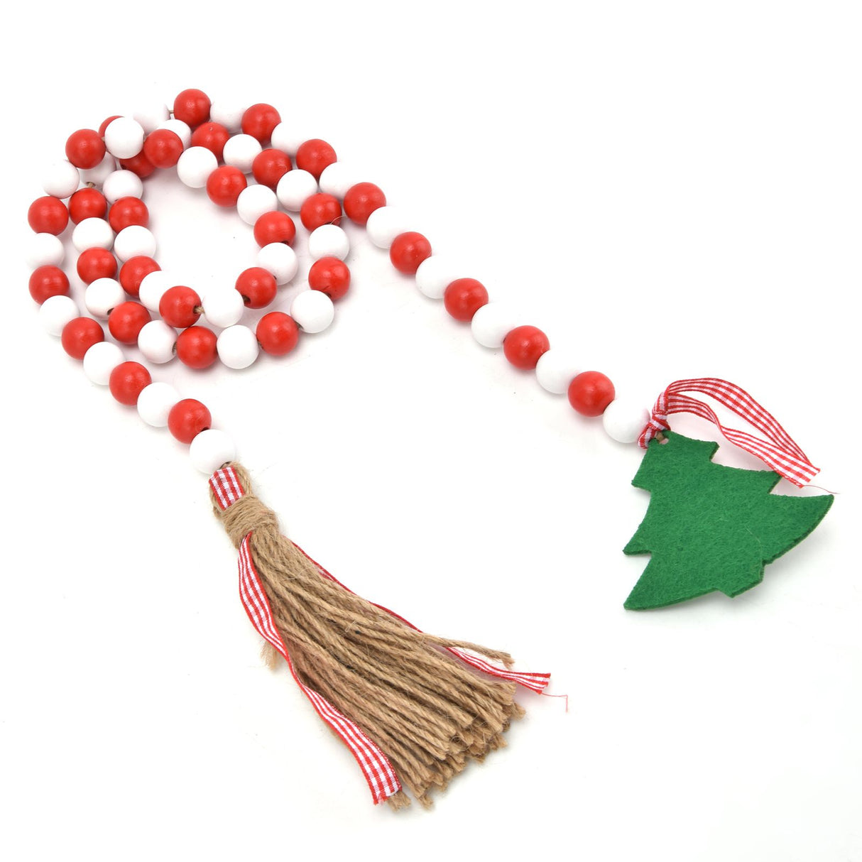 Wood Bead Garland Christmas Tree Tassel Wooden Bead Ornaments for Home Festival Decoration(Red White )