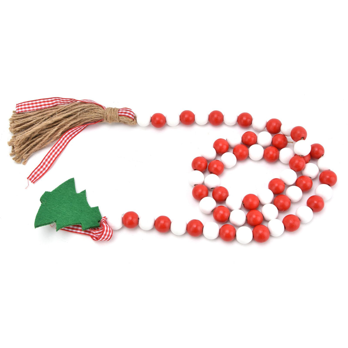 Wood Bead Garland Christmas Tree Tassel Wooden Bead Ornaments for Home Festival Decoration(Red White )