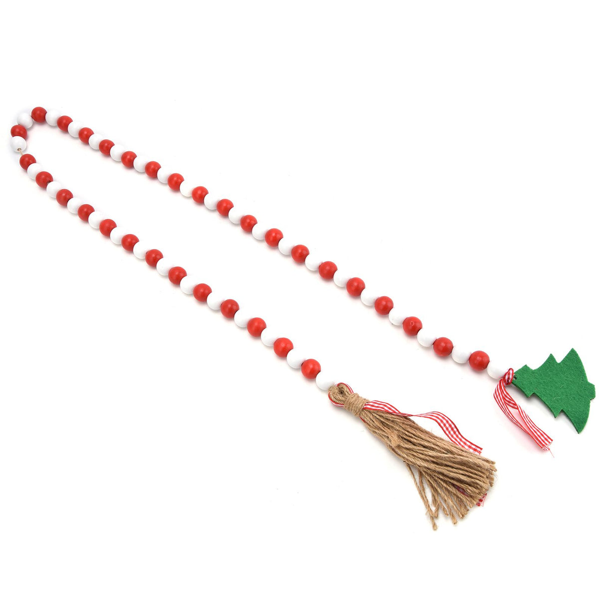 Wood Bead Garland Christmas Tree Tassel Wooden Bead Ornaments for Home Festival Decoration(Red White )