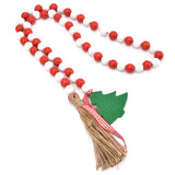 Wood Bead Garland Christmas Tree Tassel Wooden Bead Ornaments for Home Festival Decoration(Red White ) - Extra Image